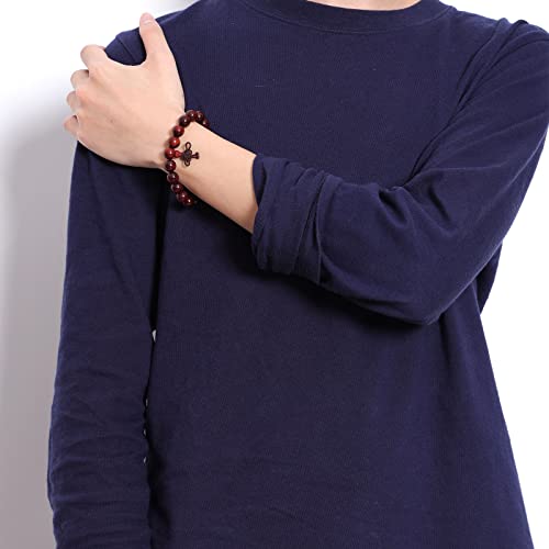 Eigso 6-8mm Wood Beads Bracelet Prayer Beads for Meditation Buddha Tibetan Bracelet for Men and Women - color: B3:10MM Bloody Wood