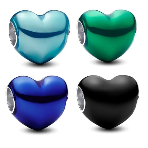 S925 Sterling Silver Enamel Colorful Heart Charm Fit Bracelets Necklaces | Black Pink Blue Green Red Enamel Heart Charms DIY Fashion Holiday Jewelry Gift Valentines Day & Anniversary for Women - color: Color Heart 4 Piece Set