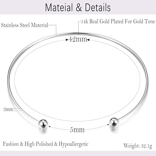 Sanfenly Choker Collar for Women 14K Gold Plated Silver Stainless Steel Metal Collar Choker Necklace Statement Open Cuff Bangle Necklace for Women - style: Open Silver with Ball Ends