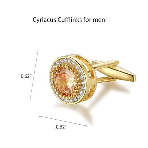Crystal Cufflinks for Men CZ Cuff Links Sparkle Diamond Gold Ornate Cufflinks for Wedding Groom Best Man - style: Champagne