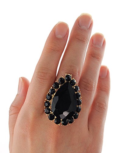 NYFASHION101 Radiant Teardrop Stone Adjustable Cocktail Statement Ring - color: Black/Gold-Tone