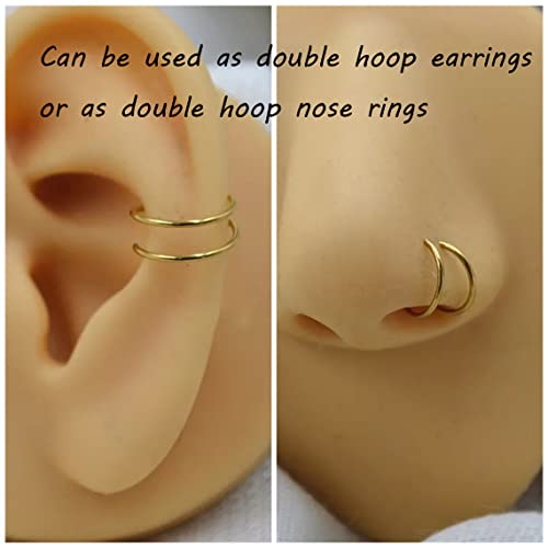 Double Hoop Earrings for Single Piercing, 3 Pairs 316L Surgical Steel Spiral Twist Illusion Lobe Cartilage Helix Hoop Earring Double Hoop Earrings for One Hole - color: Gold-6mm 8mm 10mm