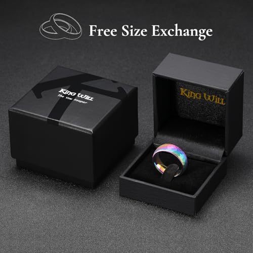 King Will Men's Tungsten Carbide Wedding Ring Hammered Groove Wedding Band Mens Two Tone Engagement Ring for Men and Women Matte Brushed Finish Comfort Fit - color: Rainbow
