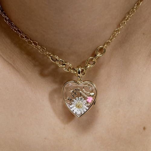 Women Locket Necklace Titanium steel Round 18K Gold Photo Lockets that Hold Picture Living Floating Memory Glass Locket Necklace for Family, Friends, Lovers - color: Gold rectangle