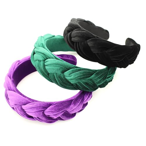 Black Headbands for Women, Braided Headband Velvet Padded Hair bands, Cute Hair Accessories for Women - color: Black