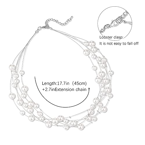 FULU AUTUMN Layered Pearl Necklace Multi-strand Pearl Choker Necklaces for Women Beaded jewelry for Wedding Parties - color: White