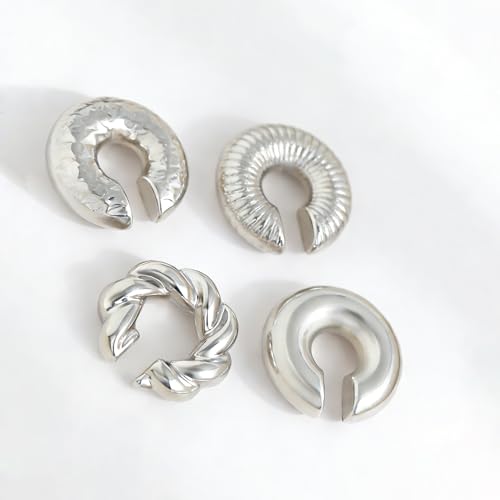 4pcs Chunky Gold Silver Ear Cuff Set for Women Punk Metallic Twist Non Piercing Clip Cuff Earrings Trendy Jewelry Set for Daily Party - style: style B