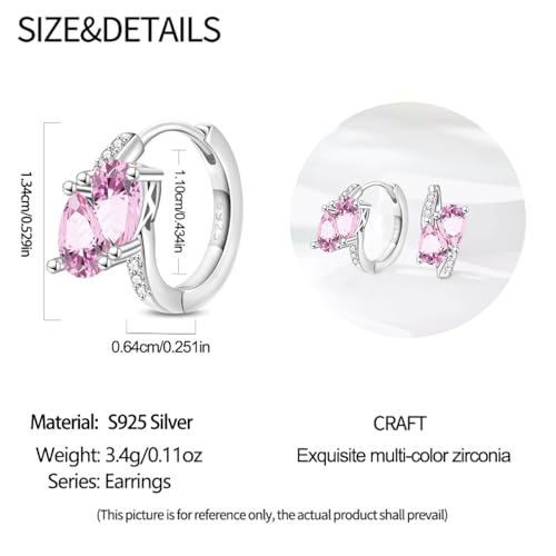 925 Sterling Silver Huggie Hoop Earrings for Women with 5A Cubic Zirconia Jewelry Birthday Gift - style: Heart to heart