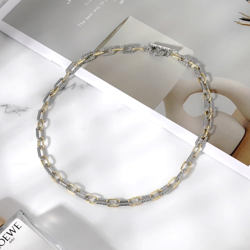 Two Tone Wire Necklace Gold and Silver Link Chain Adjustable 18K Gold Plated Twist Vintage Classic Jewelry - style: Rectangle - Two tone