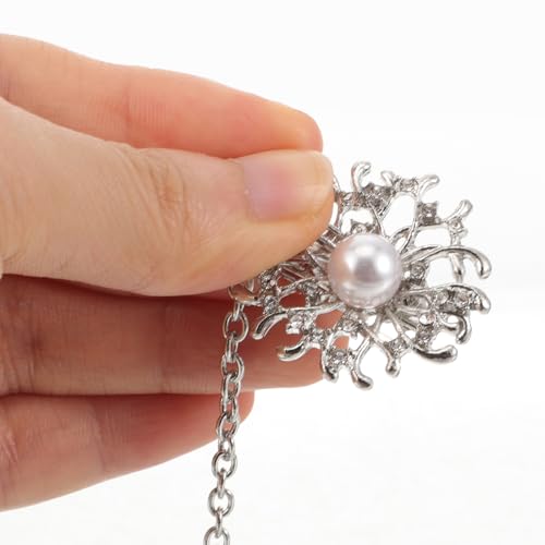 Pearl Sweater Clip for Women:Silver Alloy Cardigan Link Buckle, Retro Collar Brooch for Sweaters, Dresses, Scarves, Jackets, and Coats