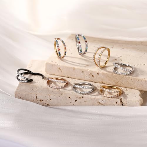 GAGABODY Conch Piercing Double Open Stack with CZ 16 Gauge Hoop Earrings 18g Septum Jewelry 20g Septum Ring Daith Earrings 316L Surgical Steel Lip Rings Helix Rook Cartilage Earrings Hoop - color: Style12:Gold+Double Hoop OPAL&CZ