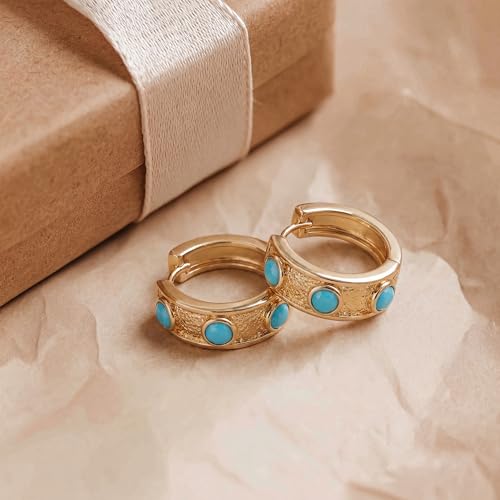 Women Gold Earrings Huggie Hoop Cubic Zirconia 14K Gold Plated Small Simple Hypoallergenic Everyday Jewelry - style: Turquoise