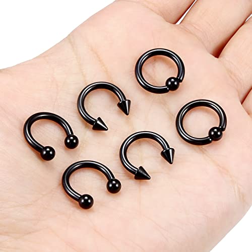 00G 0G 2G 4G 6G 8G 10G 12G 14G 16G Septum Rings Silver Black Surgical Steel Heavy Gauges Earrings Stretching kit Eyebrow Lip Septm Nose Rings Helix Tragus Daith Rook Earrings Hoops 10mm-19mm - color: Black, size: 12G(2.0mm)-Inner Dia:10mm