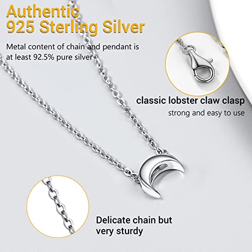 PROSILVER 925 Sterling Silver Necklace for Women Dainty Pendant Necklace | Hypoallergenic 925 Sterling Silver, Cute Small Pendant, Star/Heart/Moon/Triangle/Bar/Round Necklace Silver with Gift Box - color: 01 Sliver, style: 05 Moon