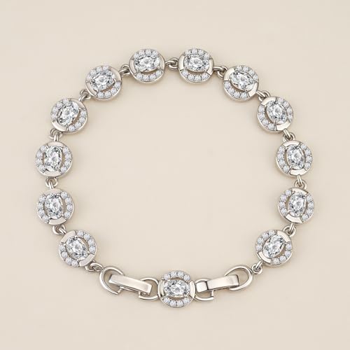 Tennis Bracelet for Women 14K Gold Plated Cubic Zirconia Bracelet,Classic Crystal Tennis Bracelet, Rhinestone Delicate Bracelet Gift for Her - style: Oval Cut-White