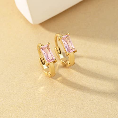DAILY VIBES Dainty Butterfly Cross CZ Small Huggie Hoop Earrings for Women | Hypoallergenic, 14K Gold Plated Hoops, Tiny Cubic Zirconia, Cartilage Hoop Earrings for Women Trendy - color: Light Pink