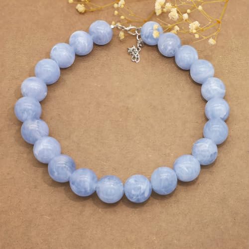 JNF Chunky Beaded Necklaces Women Large Big Ball Bead Choker Necklace Bold Statement Beads jewelry Gift - color: gemstone neckalce sea blue