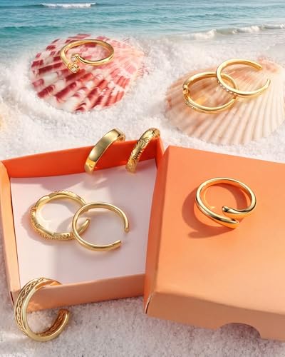 9PCS Toe Rings for Women Non Tarnish - Adjustable 14K Gold Filled Toe Ring | Silver Dainty Open CZ Toe Rings Set,Waterproof Summer Beach Foot Jewelry - color: Gold