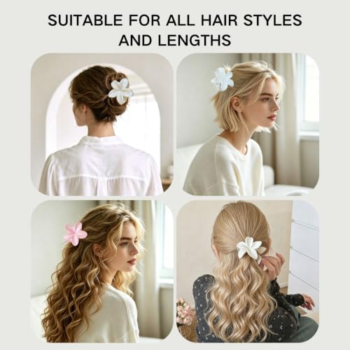 2 Pack Flower Hair Claw Clips for Women Hawaiian Plumeria Claw Clip (Solid) | Strong Hold Nonslip Large Hair Clip for Beach Holiday Thick Thin Hair Accessories - color: Solid