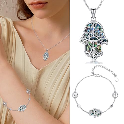 Hamsa Necklace 925 Sterling Silver Evil Eye/Lotus Flower/Star of David/Chai/Yin Yang Hamsa Hand Pendant Jewelry Hand of Fatima Gifts for Women - style: Chai