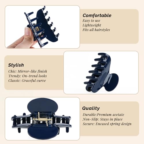 MAORULU Medium Cute Acetate Hair Claw Clips for Women Girls, 3 Inch Navy Claw Clips for Thin & Medium Thick Hair, Durable French Banana Clip with Gift Box (Navy Blue) - color: Navy Blue
