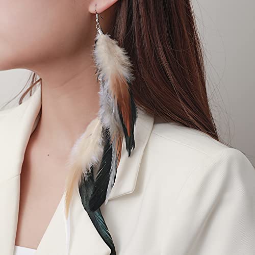 Bohemian Long Feather Earrings for Women Handmade Natural Dangle Tassel Jewelry - color: Style G