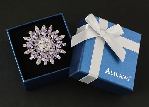 Alilang Adustable Silver Blue Purple Iridescent Crystal Rhinestones Snowflake Flower Floral Ring - color: Lilac