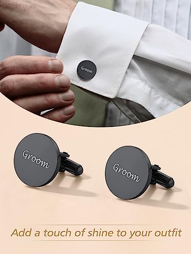 FindChic Stainless Steel Round Cufflinks with Custom Text/Picture/Monogram Letters 18K Gold Plated/Black Color for Men Groom Suits Shirts, with Gift Box - style: 01. simple round-custom text (black)