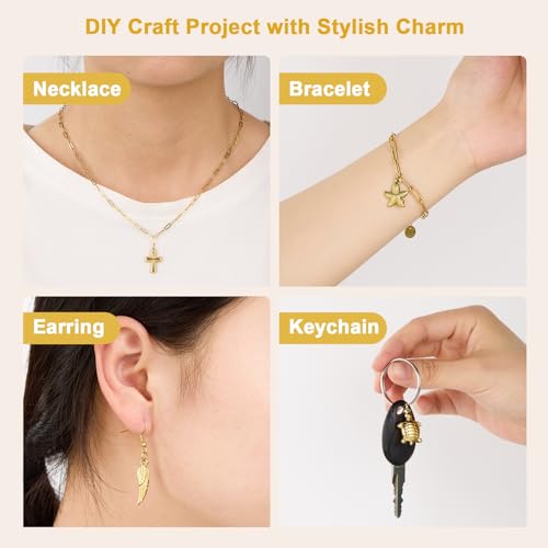 19PCS Gold Plated Stainless Steel Mixed Bulk Charms Pendants DIY for Necklace Bracelet Jewelry Making and Crafting - color: Gold
