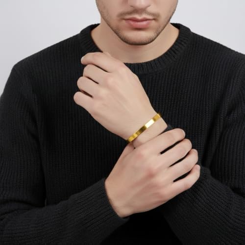 Stainless Steel Mens Cuff Bracelet-Open Metal Cuff Bangle Bracelets for Men,Mens Bracelet Jewelry Gift - color: gold