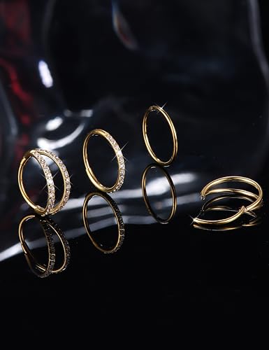 Dochais 4PCS 18G Nose Rings Hoops, Surgical Steel Earrings Tragus Septum Piercing CZ Clicker Ring, Hinged Segment Conch Lip Cartilage Double Hoops 8mm 10mm for Women Men - color: Gold, size: 20G(0.8mm),10mm