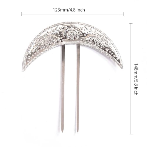 2 Pcs Moon Shaped Metal Hair Forks Chinese Style U Shaped Hair Stick Pin Hair Clip Chignon Buns Pin Wood Hair Accessories for Women Girls, Silver