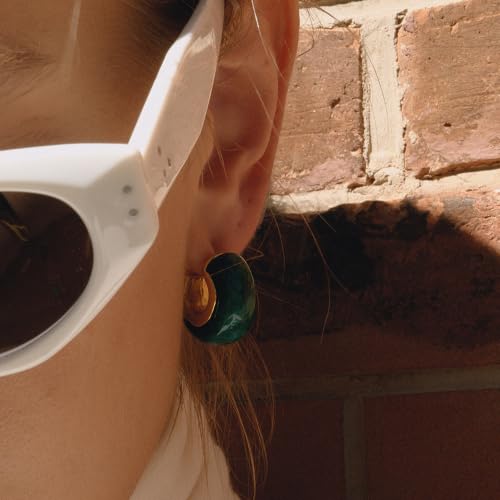 Chunky Hoop Earrings for Women, Lightweight Statement Daily Wear Gifts - color: Dark green C