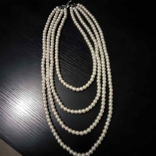 Faux Pearl Necklace for Women Multi Strand Pearl Necklaces Layered Long Pearls Beaded Necklace Wedding Party Costume Jewelry - color: 02Pearl