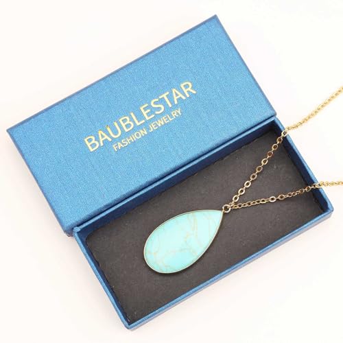 BaubleStar Teardrop Natural Crystal Healing Stone Pendant Necklace | Birthstone Quartz Necklace for Women, Multi-Color Available - color: Turquoise