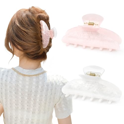 2 Pack Hair Claw Clips Women Large Tortoise Hair Clip French Design Barrettes Celluloid Leopard Print Accessories Jaw Clips for Thick Hair - color: Pearl White Shell