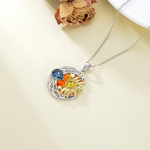 AOBOCO 925 Sterling Silver Moon Sun Star Necklace Celtic Jewelry for Women Girls - color: Silver&Gold&Orange Opal