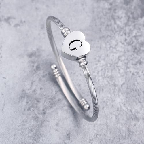 MUERDOU Initial Bracelet for Women Alphabet 26 Letters Bracelet Heart Cable Charm Bracelets Gifts for Her - style: G