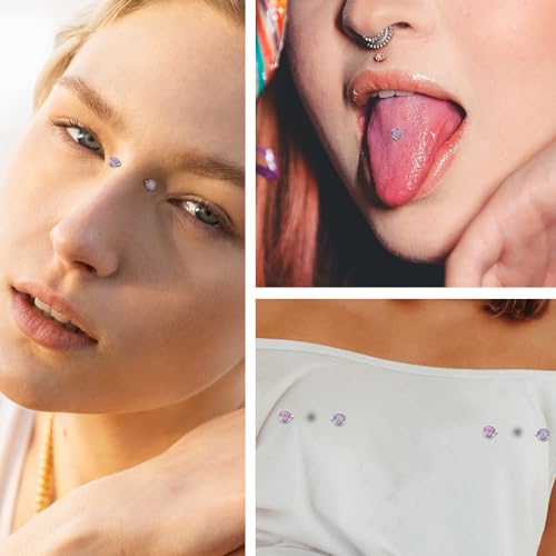 FUNLMO 2pcs Nipple Piercing Jewelry Titanium Nipple Rings Internally Threaded Tongue Rings Bridge Piercing Jewelry Nipple Barbells 14G 12-20mm - color: Silver,Purple Opal