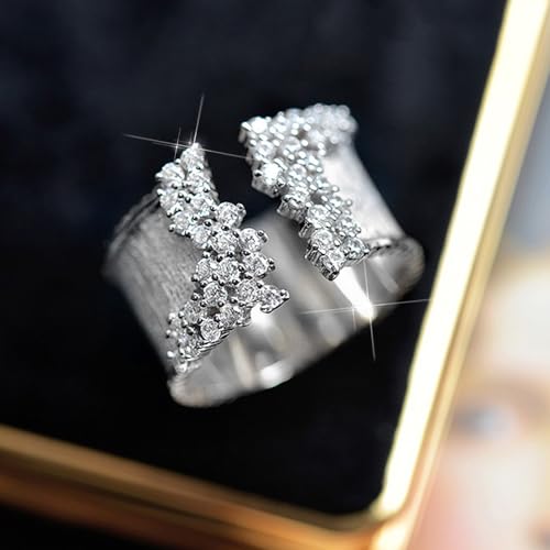 GIGB PBDK Gold Crystal Open Rings for Women,Bling Silver Stainless Steel Cocktail Rings,Adjustable Cubic Zirconia Cluster Big Ring,Party Statement Jewelry Accessories