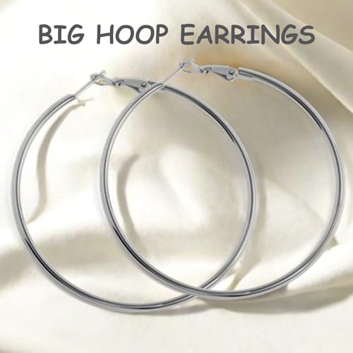 70mm Big Large Stainless Steel Gold Silver Hoop Earrings for Women | Hypoallergenic, Thin, 14K Gold Plated, Lightweight Dangle - color: 70mm-2 Pairs Gold/Sliver