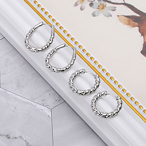 Wgoud 6 Pairs Chunky Gold Hoop Earrings for Women, 14K Gold Plated Hoop Earrings Hypoallergenic, Thick Lightweight Twisted Huggie Hoops Earring Set for Women’s Jewelry GIfts - color: 6 Pairs Silver