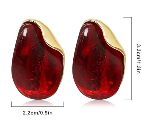 Acrylic Earrings for Women Irregular Resin Drop Earrings Metal Waterdrop Earring - color: Red