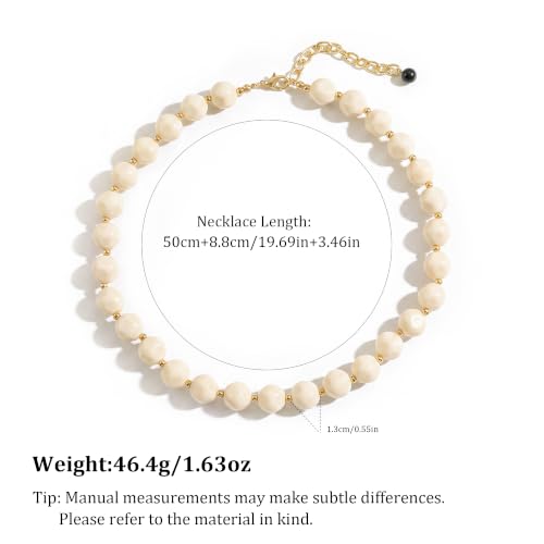 HESSAWEEL Colorful Chunky Beaded Necklace for Women Beach Jewelry | Summer Statement Choker, Adjustable Lobster Necklace, Handmade Boho Acrylic Jewelry - color: Beige