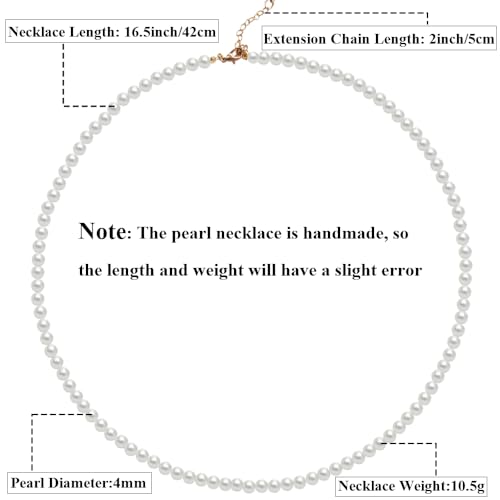 Pearl Choker Necklace for Women, 4/6/8/10mm White Imitation Pearl Necklace, Round Faux Glass Pearl Necklace, Pearl Necklace, Elegant Wedding Parties Pearl Necklace - color: Diameter of Pearl 4mm