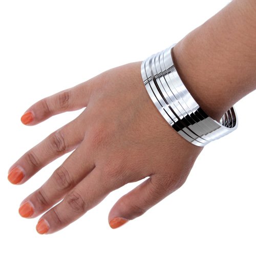Sabrina Silver Stainless Steel Slip on Bangle Bracelet Stackable Seamless 1/8 inch Wide, Sizes 7-8