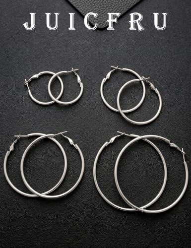 4/5/6 Pairs Gold Hoop Earrings for Women, Hypoallergenic Silver Gold Plated Stainless Steel Huggie Hoop Earrings Set Trendy Jewelry Gifts Lightweight 30/40/50/60/70MM - color: 4 Pairs silver Plated Hoop Earrings-30/40/50/60