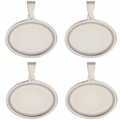 1 Box 10Pcs Oval Bezel Charm Stainless Steel Cabochon Settings Silver 25 x 18mm Metal Cameo Memorial Photo Pendant Blanks Cabochons Base Tray for Jewelry Making DIY Resin Craft Accessories - style: silver flattened round