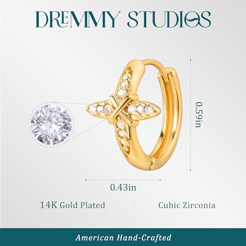Dremmy Studios Dainty CZ Huggie Hoop Earrings 14K Gold Plated Chunky Simple Cute Thick Round Frill Bead Ball Starburst Cuff Earrings Cubic Zirconia Hoop Earrings Minimalist Personalized Gift for Her - color: Cross-Hoop