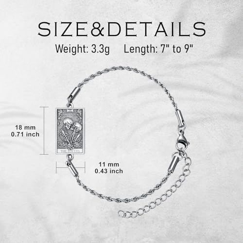 PELOVNY Tarot Card Bracelet 925 Sterling Silver Moon Cat Sun Sunflower Lovers Skull Pendant Lion Anklet Spiritual Tarot Jewelry Christmas Birthday Gifts for Women Men - style: Lovers_7" to 9"